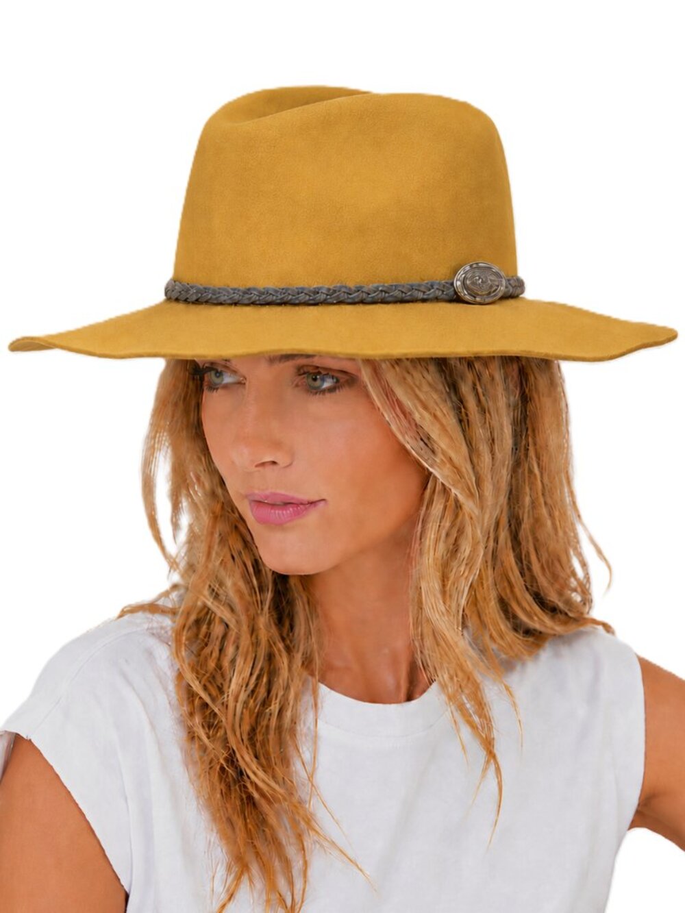 Lovely Bird SAN MIGUEL Fedora Wool Hat Braided Leather Silver Rose Trim Felt
